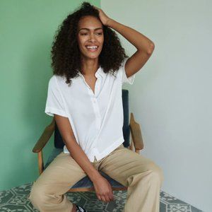 Quince Washable Stretch Silk Short Sleeve Blouse
